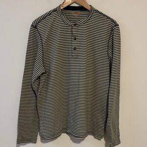 Joe Fresh Olive and Cream Striped Long Sleeve Shirt